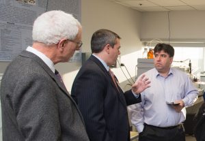 Emanuel Petricoin, co-director, Center for Applied Proteomics & Molecular Medicine, leads a tour with Sentara Healthcare reprensentatives visiting the Prince William Campus. Photo by Evan Cantwell/Creative Services
